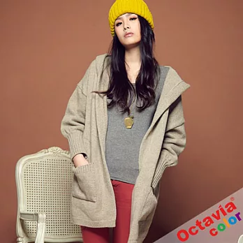 【OCTAVIA COLOR】LISA 連帽無扣式垂肩針織外套 - 柔杏