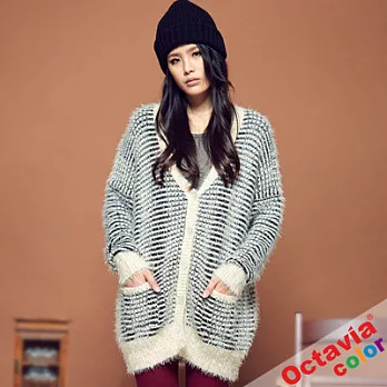【OCTAVIA COLOR】FALLING 兔毛寬袖針織外套 - 黑米條