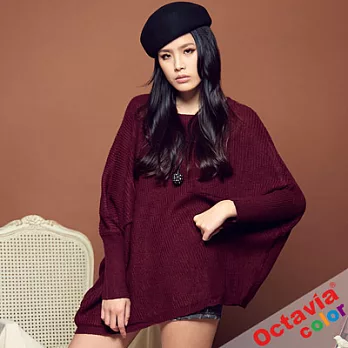 【OCTAVIA COLOR】CROSS 斜版垂袖針織上衣 - 紅酒色