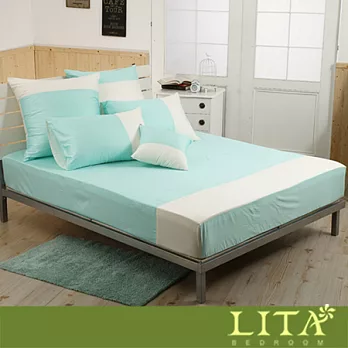 LITA麗塔(魔術方塊-蒂芬妮x象牙白)單人二件純棉薄床包枕套組