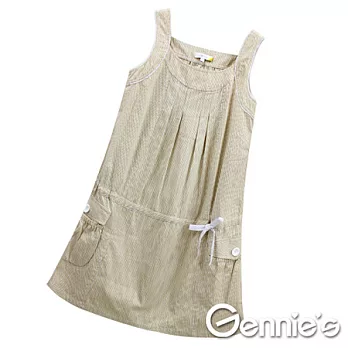 【Gennie’s奇妮】可愛收束綁帶條紋春夏孕婦背心洋裝(G1153)S米黃