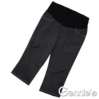 【Gennie’s奇妮】亮面假口袋春夏孕婦七分褲(C4X12)S黑