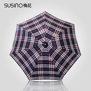 【梅花傘】色織格三折超細鉛筆傘_藍紅#16002