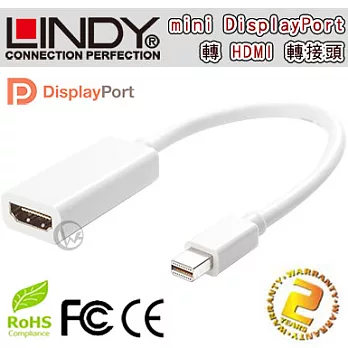 LINDY 林帝 mini DisplayPort公 轉 HDMI母 轉換器 (41014)41014