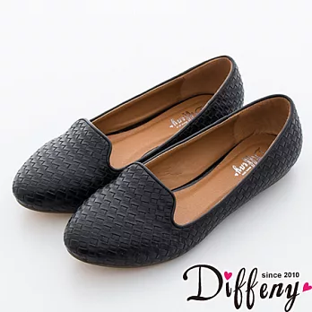 Diffeny 通勤最愛 高質感編織平底便鞋-黑 370