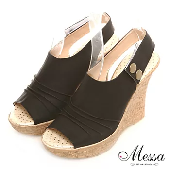 【Messa米莎】(MIT)簡約唯美曲線魚口楔型鞋-35黑色