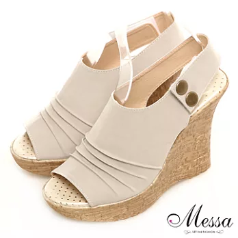 【Messa米莎】(MIT)簡約唯美曲線魚口楔型鞋-35灰色