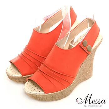 【Messa米莎】(MIT)簡約唯美曲線魚口楔型鞋-35紅色