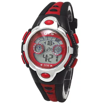 O.T.S奧迪斯流行七彩冷光運動電子錶-354(黑紅)