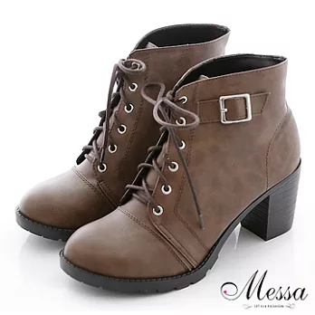 【Messa米莎】(MIT)美型俐落綁帶高跟短靴-35咖啡色