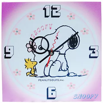 SNOOPY-HSC-108史努比花朵環繞可愛卡通木材掛鐘(粉色)