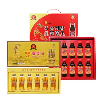 金蔘-6年根高麗人蔘蔘芝王禮盒+高麗人蔘精華液 禮盒(各1盒)_素食可食