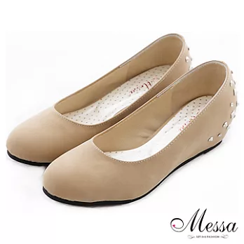 【Messa米莎】(MIT)嚴選麗緻鉚釘內真皮楔型包鞋-35米色