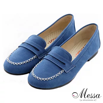 【Messa米莎】(MIT)典雅簡約車線內真皮平底包鞋-35藍色