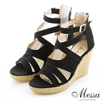 【Messa米莎】(MIT)美型羅馬內真皮楔型涼鞋-35黑色