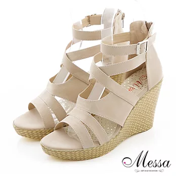 【Messa米莎】(MIT)美型羅馬內真皮楔型涼鞋-35米色