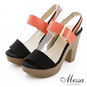 【Messa米莎】(MIT)風情寬帶環帶粗跟涼鞋-35黑色