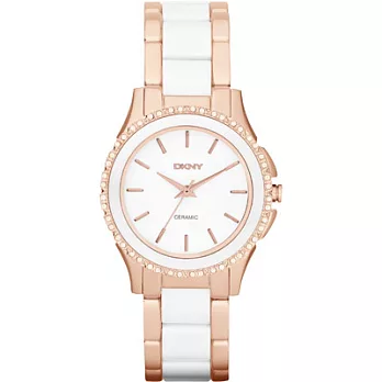 DKNY 絕代魅力陶瓷晶鑽都會腕錶(玫瑰金)