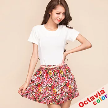 【OCTAVIA COLOR】花不花 抓澎花擺短洋裝 - 白花兒