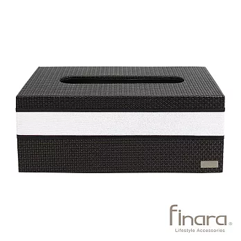 手工製-CEO方型皮革面紙盒(鑲邊款)-溫莎公爵黑銀色