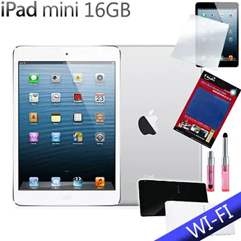 【NEW IPAD MINI(台灣公司貨)】Wi-Fi 版 16GB+皮套+螢幕保護貼+行動電源+迷你觸控筆+擦拭布白