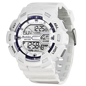 JAGA捷卡M935重裝悍將-多功能防水100米運動電子錶(白色)