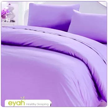 【EYAH宜雅】純彩蜜磨絨花紋雙人加大床包被套四件組-(迷情紫)