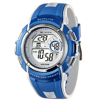 JAGA捷卡M688多功能防水運動電子錶(白藍)