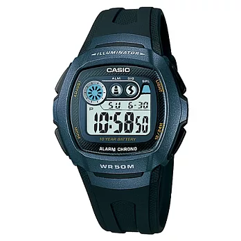 CASIO 躍進搜索的戰略運動液晶腕錶-深藍框-W-210-1B