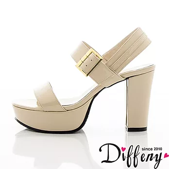 Diffeny 絕對美型 亮眼漆皮粗跟涼鞋-米白 225
