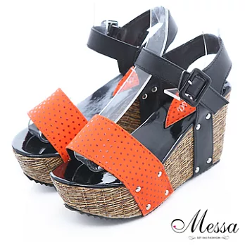 【Messa米莎】俏麗水玉點點寬帶楔型涼鞋35橘色