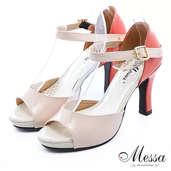 【Messa米莎】(MIT)都會風采撞色內真皮高跟涼鞋35米色