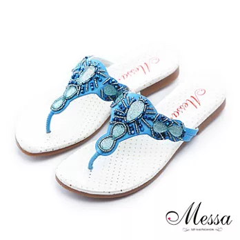 【Messa米莎】(MIT)異國渡假寶石平底涼拖鞋37藍色