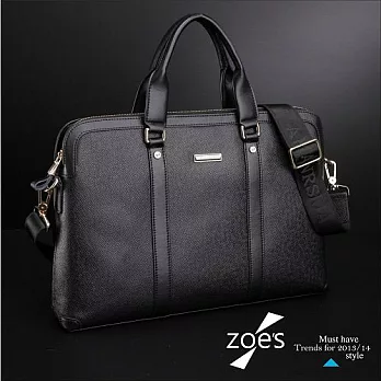 【Zoe’s】頂級義大利牛皮 光面立體 三格層 三用電腦包 斜背包(尊爵黑)