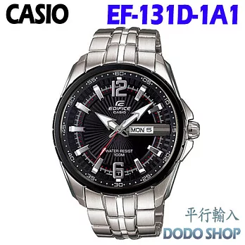 CASIO 卡西歐 EDIFICE金屬系列 三眼飆風型男鋼帶腕錶 EF-131D-1A1(平輸)黑色面