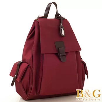 【B&G】輕盈多口袋雙肩後背包(神秘棗紅)