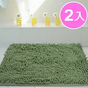 棉花田【香奈爾】極超細纖維雪尼爾防滑踏墊-草綠色(二件組)