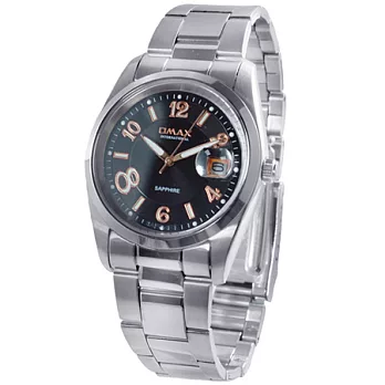 【OMAX】經典蠔式款-大八數字日期中性鐵帶錶(大型)