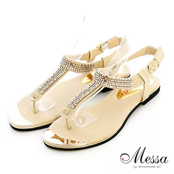 【Messa米莎】(MIT)優雅T字線條水鑽夾腳涼鞋35米色