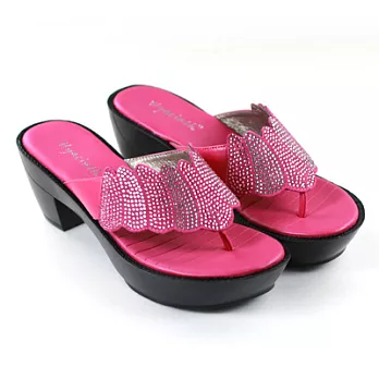 ◤Green Phoenix◥優雅細緻水鑽造型小坡跟夾腳拖鞋36桃紅