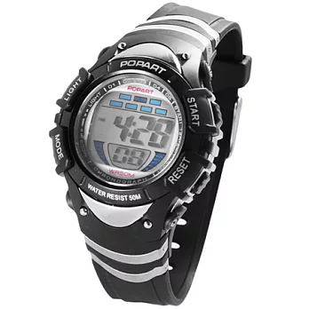 POPART多功能冷光電子運動錶pop-386(黑色