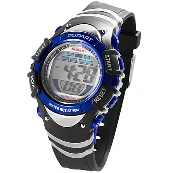 POPART多功能冷光電子運動錶pop-386(黑藍色)