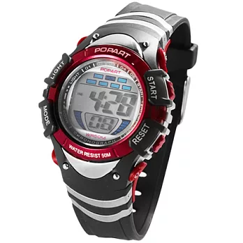 POPART多功能冷光電子運動錶pop-386(黑紅色)