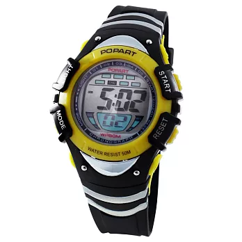POPART多功能冷光電子運動錶pop-386（黑黃色）