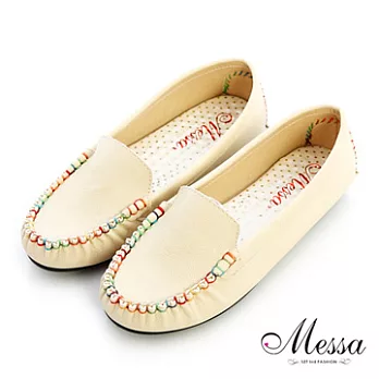 【Messa米莎】(MIT)質感彩色車縫線軟底休閒鞋35米色