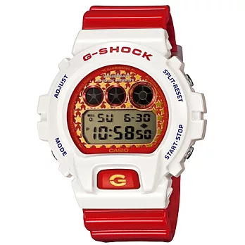 G-SHOCK 演繹街頭的重金搖滾秀時尚潮流運動腕錶-紅+白-DW-6900SC-7
