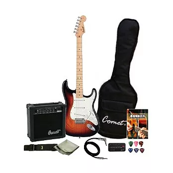 全配備暢銷-Comet 超值ST1電吉他+10瓦音箱+吉他教材+調音器+全配備套餐夕陽漸層