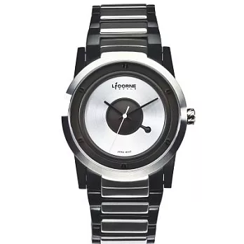 LICORNE 特務祕使經典個性時尚男性腕錶-黑+銀-LI027MTWI-W