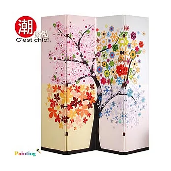 【潮傢俬】天空樹四片式彩繪屏風