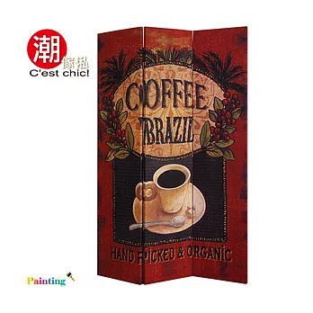 【潮傢俬】咖啡莊園三片彩繪式屏風